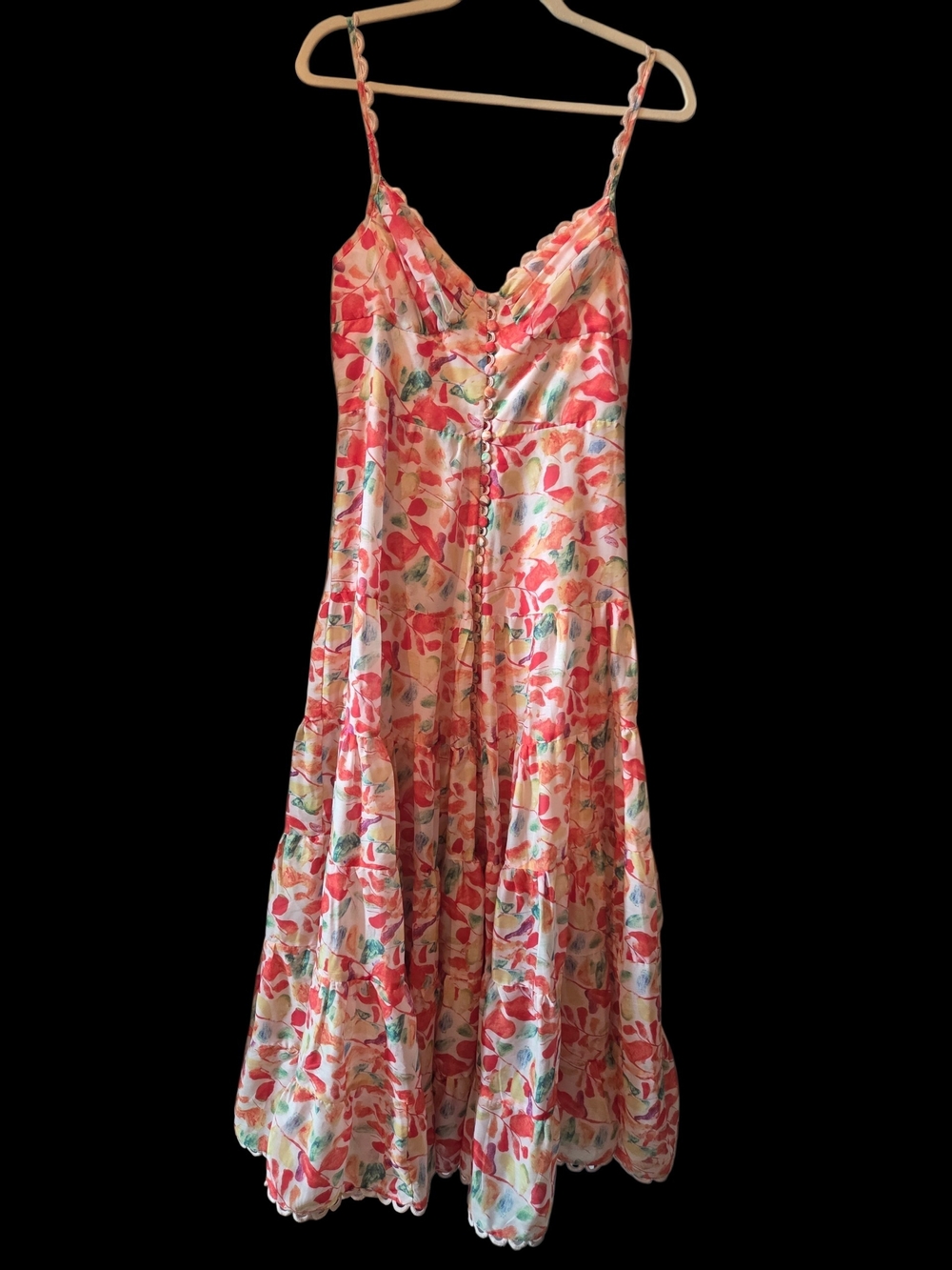 ASTR Coral & Cream Floral Button-Front Midi Dress Large